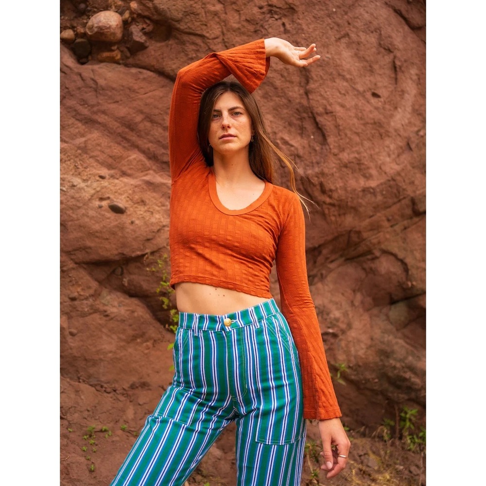 Big Bud Press Long Sleeve Top Bell Sleeve Women XL Terracotta Orange 100% Cotton